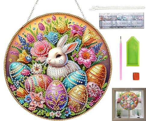 Guidre DIY Diamant Desktop Ornament,Diamond Painting Ostern Desktop-Ornament, Speziell geformter Kristall Osterhase,Oster Hase Geschenk,Diamant Kunstmalerei Tischdekoration Diamant (B)