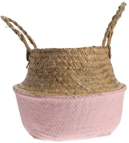 MAGICLULU Panier De Fleurs Panier à Linge En Osier Avec Couvercle Usine Panier De Rangement Suspendu Corbeille Ronde En Rotin Corbeille De Fruits En Osier Panier En Rose Algue