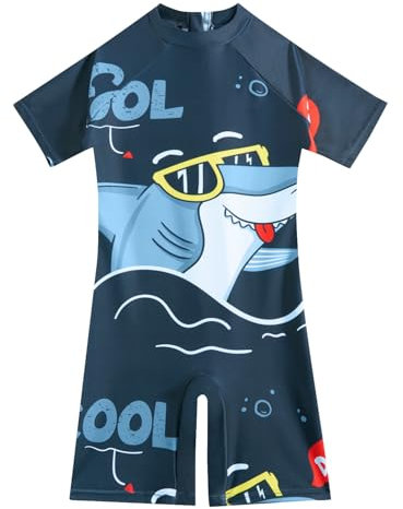 JiAmy Maillot de bain une pièce pour garçon à manches courtes et longues protection solaire tout-en-un pour la plage, le surf, les rashguard pour 8 à 13 ans, vert foncé, 9 ans