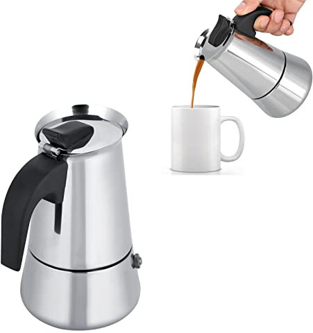 Cafetera Italiana Moka, Cafetera Express Moka, Cafetera Italiana inducción para espresso para Cafe Espresso Cocina a Induccion, Electrica, a Gas y Vitroceramica Uso Doméstico y Oficina (2 Tazas 100ml)