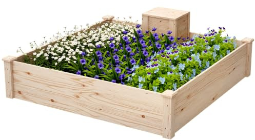Outsunny Letto per Orto Rialzato da Esterno 123x123x25.5 cm Color Legno