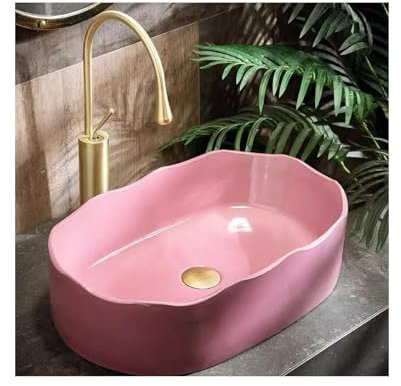 asdchZen Lavandino da Appoggio per Bagno, Lavabo da Appoggio, Lavabo da Bagno per Balcone E Patio, Rosa