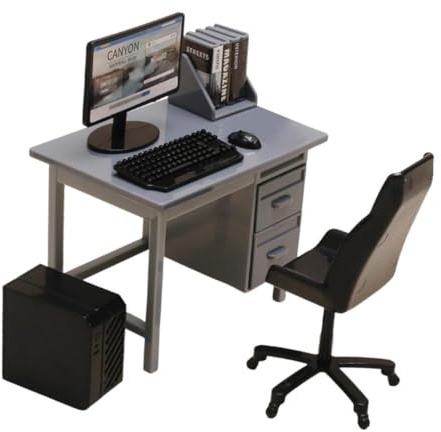 MagiDeal Accessoires pour maison de poupée, décoration de maison de poupée, ordinateur de bureau, accessoires de simulation, mini cadeau d'anniversaire, Bureau Gris