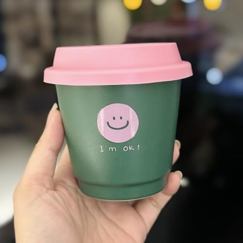 Hosoncovy 230ML Reusable Ceramic Coffee Cup with Silicone Lid Small Travel Coffee Mug Tea Cup (Green)