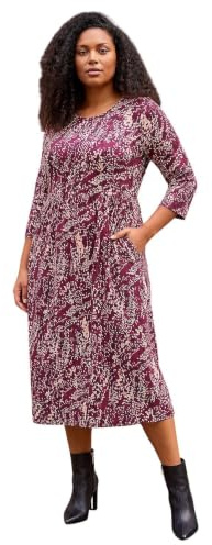Roman Midi Dress with Pockets for Women UK Ladies Stretchy Jersey Maxi Long Short Sleeve Elasticated Gathered High Waist Boho Flattering Skater Swing Fit Flare