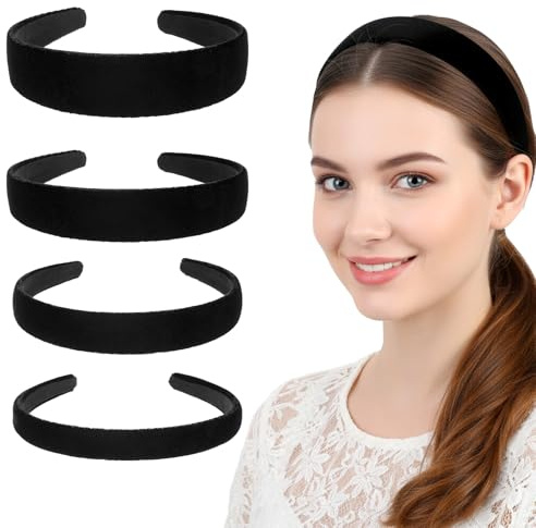 LXUEJIE 4 Stück Schwarz Samt Haarreifen Damen, Breit Haarreif Vintage Haarband Einfaches Haarbänder Kopfband Samtstoff Stirnbänder Mode Haarschmuck für Mädchen Damen Alltag(4 Stück)