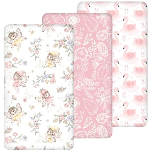 Yukkidds Spannbettlaken 70x140 cm Baby für Kinderbett & Babybett | Weich & Atmungsaktiv Mikrofaser, 3er Pack Bettlaken Spannbetttuch Kinderbettlaken 140x70, Rosa Fee