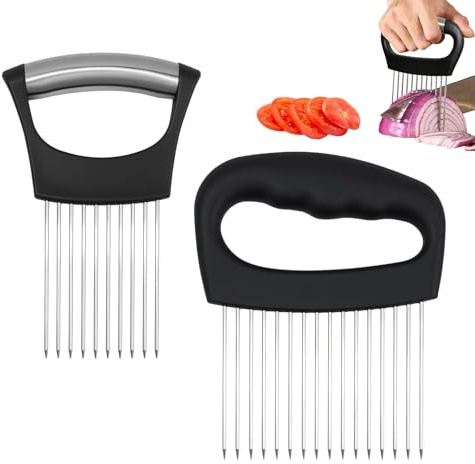 2 Pcs Onion Slicer,Premium Stainless Steel Onion and Vegetable Slicer Set – for Even Slicing and Meat Tenderizing – Essential Kitchen Gadget for Home Cooks