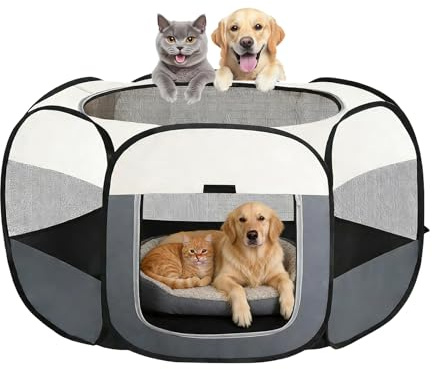 GYHWOFUL Welpenauslauf 110×110×60 cm Faltbar – Tragbarer Hundelaufstall für Wohnung & Outdoor, Hundebox faltbar aus wasserdichtem Oxford-Stoff, Laufstall Hund für Welpen, Katzen & Kleintiere