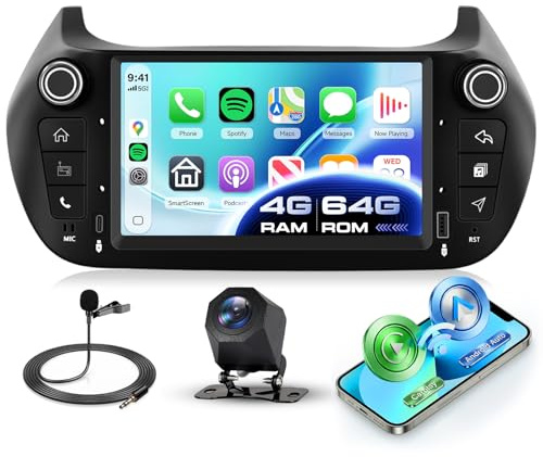 Hodozzy 4G+64G Autoradio für FIAT Fiorino Qubo/Peugeot Bipper/Citroen Nemo | Wireless Carplay Android Auto, Radio 7 Zoll Touchscreen 2 Din Bildschirmo mit GPS Navi Bluetooth WiFi FM RDS Rückfahrkamera