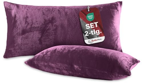 BaSaTex Plüsch Kissenbezug, 2er Pack, 40x80 cm, Lila | Winter Plüsch, Kuschelig Weich, Öko_Tex Zertifiziert, Cashmere-Touch