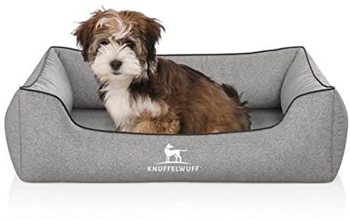 Knuffelwuff Orthopädisches Hundebett Amelie aus Velours mit Handwebcharakter M-L 85 x 63cm Grau - abnehmbarer Bezug - waschbar - für große, mittelgroße und kleine Hunde