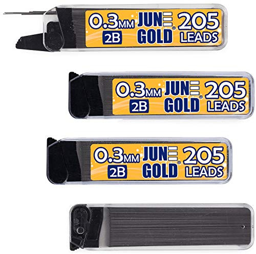 June Gold 820 piezas, repuestos de plomo 2B de 0,3 mm, 205 piezas por dispensador, grosor extrafino, plomo resistente a roturas/grafito (paquete de 4 dispensadores)