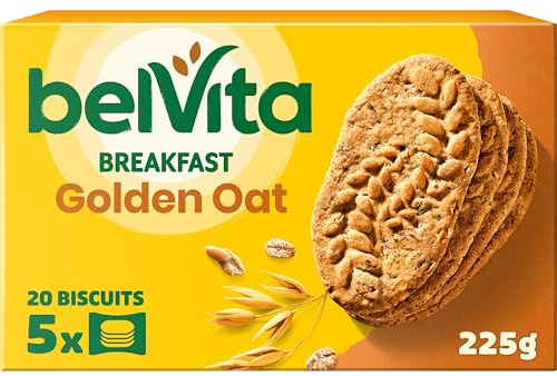 Belvita Golden Oat Breakfast Biscuits, 225 g (Pack of 10) | Wholegrain & High in Fibre, Nutritious On-the-Go Snack, Suitable for Vegetarians, Multipack 200 Total Biscuits