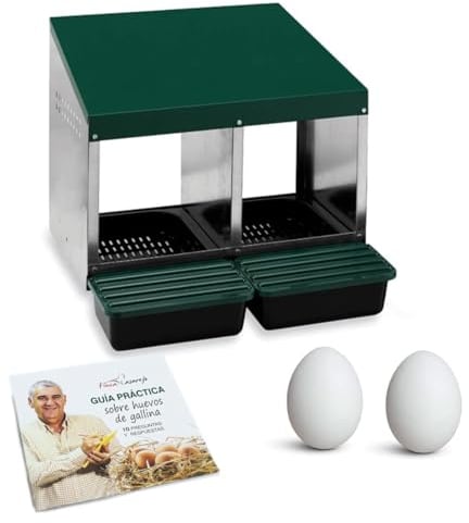 FINCA CASAREJO Nido per galline con 2 scomparti + 2 uova finte | Nido con diverse cassette di incubazione per 8-10 galline | Include una guida pratica per le uova di gallina