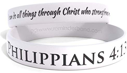 Reminderband Philippians 4:13 Reversible Silicone Bible Verse Bracelet, White, Medium