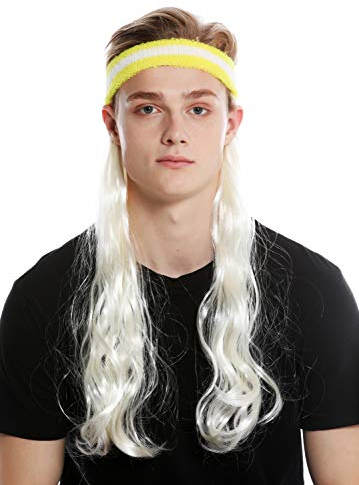 WIG ME UP - CXH-014-P613 Halbe Perücke Stirnband und Lange Haare Vokuhila Proll 80er Tennisspieler Blond