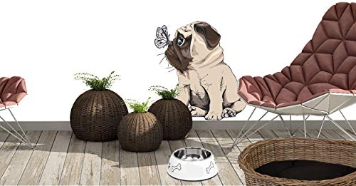 Sunnywall Wandtattoo Aufkleber Mops mit Schmetterling