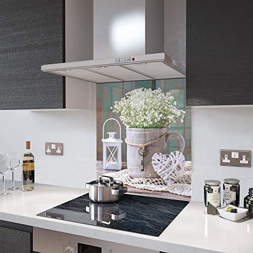Glass Splashbacks Flowers, Bucket and Lantern Glass in 80cm Wide x 90cm High