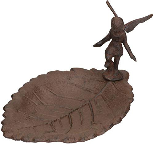 Fairy/Pixie Bird Bath Cast Iron Feeder Standing Ornament Garden Feature Statue