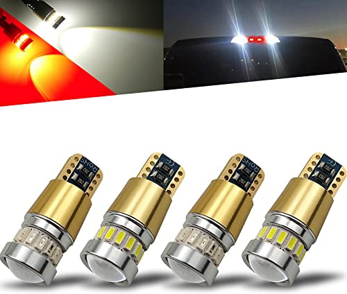 iBrightstar 12-24V Super Bright 194 912 921 168 175 2825 W5W T10 LED Bulbs with projectors for Car Truck 3rd Brake Lamp Cargo Lights, White/Red