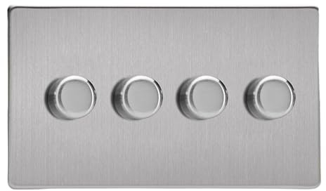 Varilight 4-Gang Faceplate Kit (Dimmer Modules Not Included) - Screwless Brushed Steel With Brushed Steel Knob, WDSD4S