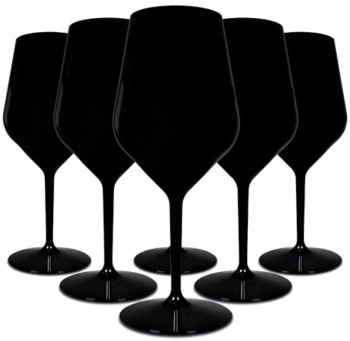 TUNDRA - Lot de 6 Verres a Pied | EVENT 47 cl | en PLASTIQUE RIGIDE (Tritan), Réutilisables, Verres à Vin Incassables, BPA-Free et Lavables au Lave Vaisselle, Verre à Vin, à Cocktail, (Noir)