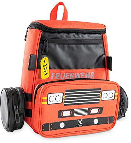 MIXIRL® Kindergartenrucksack mit Federmäppchen Jungen | 3-7 Jahre | hochwertiger Kinderrucksack mit Brustgurt - reflektierend - ideal für Kita & Kindergarten