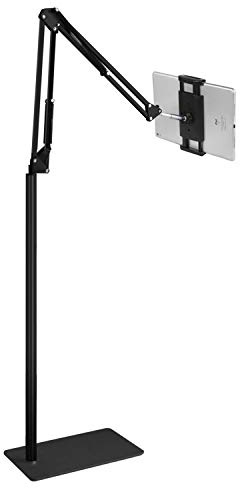 Tablet Floor Stand with 5LB Metal Base, Overhead Bed Phone Stand Angle Height Adjustable Holder, Universal Floor Stand Compatible with iPhone iPad Pro Air Mini, Samsung Tab, Kindle, E-Readers…
