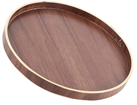 Haofy Plateau en bois, plateau de service rond rétro, assiette de service de fruits de style japonais pour les ménages, les restaurants, les hôtels et les cafés(27 cm)