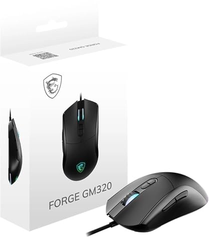 MSI Forge GM320 Gaming-Maus – 12800 DPI optischer Sensor, symmetrisch, über 20 Millionen Klicks, 7 Tasten, 1 ms Latenz, RGB-LED, 126 g – kabelgebunden