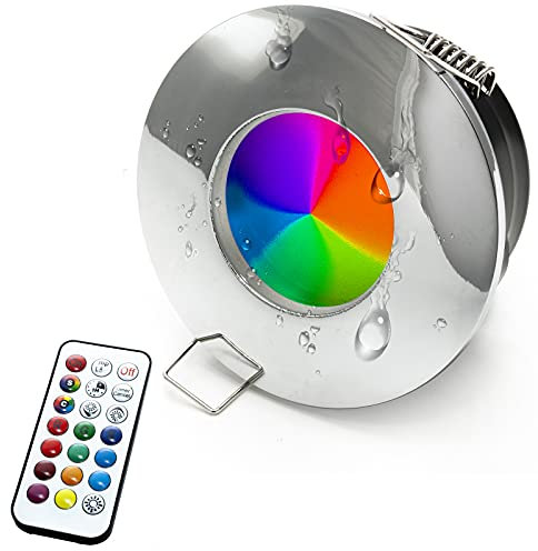 Planetitaly Faretto incasso LED 6W 12V cromoterapia IP65 box doccia bagno turco lampada GU5.3 RGB 3000K 6000K telecomando IR (Colore Silver Cromato, Luce RGBW+3000K)