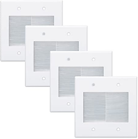 Kebulldola 2 Gang Brush Wall Plate White, Double Gang Cable Management Kit for Power Cords and Low Voltage Cables in-Wall Pass Through (Pack of 4)…