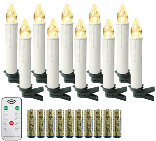 XMTECH 10 Stück LED Kerzen Weihnachtskerzen Warmweiß Weinachten mit Fernbedienung, Kabellos Kerzenlichter Flammenlose für Weihnachtsbaum, Hochzeit, Geburtstags, Party