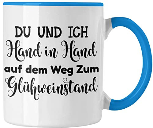 Trendation - Glühwein Tasse Lustig Spruch Glühweinbecher mit Henkel Doppelwandig Glühweintassen Gläser Weihnachtsmarkt Becher Tassen Geschenk - Du Und Ich (Blau)