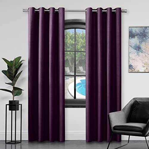 GC GAVENO CAVAILIA Kunstseide-Vorhänge mit Ösen für Wohnzimmer, 100% Polyester, vollständig gefüttert, Aubergine, 168 x 137 cm, 655046