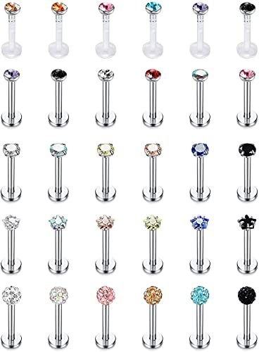 Adramata 30 Stück 18G Lippenstecker Labret Monroe Nasenstecker Ohrpiercings Edelstahl/Acryl Hypoallergen CZ Knorpel Tragus Helix Barbell Piercing Schmuck