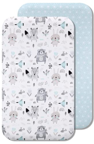 Lovely Hippo 2X Spannbettlaken 55x90 100% Baumwolle - Kompatible Spannbettlaken 50x90/55x90 cm - Set 2X (Blaue Tiere, 55 x 90 cm)