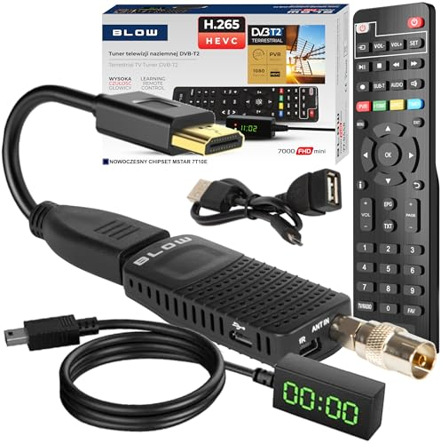Blow 77-044 DVB-T/T2 7000FHD H.265 Mini Digitaler Terrestrischer TV-Decoder DVB-T2 mit Fernbedienung FullHD HDMI miniUSB microUSB
