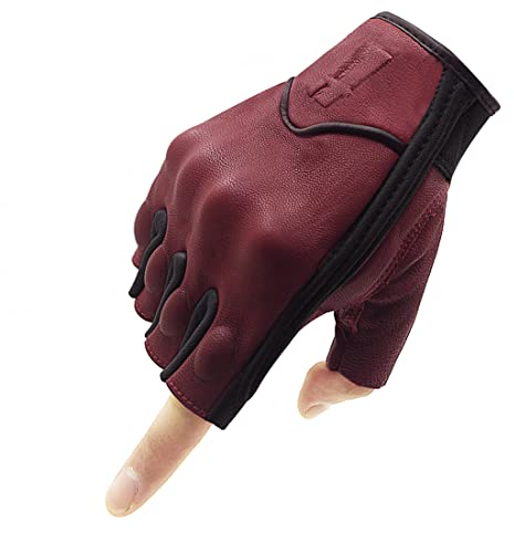 Harssidanzar Herren Vollfinger Ziegenleder Touchscreen Motorrad Fingerlose Handschuhe GM037EU,Rot-Schwarz, Größe M