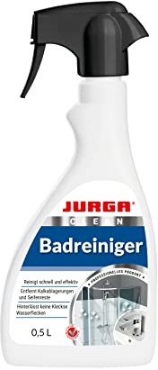 JURGA Badreiniger Spray 0,5 L, Duschkabinen Reinigung gegen Kalk- & Seifenreste, Entkalker Duschkpf