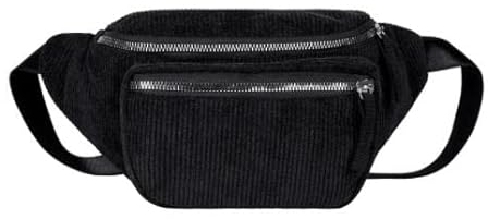 Bauchtasche Damen & Herren Cord Brusttasche Gürteltasche Mit Reißverschluss Mode Schulter Messenger Bags Mit Flexiblem Gurt & Schnellfach auf Rückseite Handytasche Fanny Geschenk Für Frauen (Schwarz)