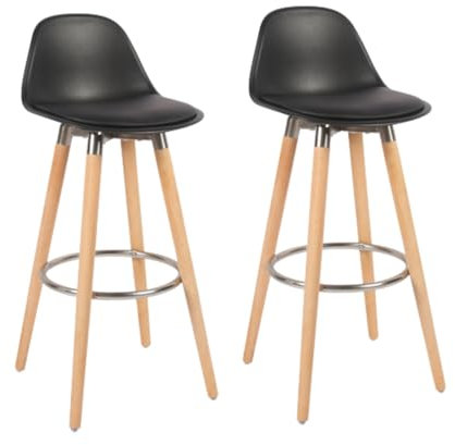 Box and beyond - Lot de Tabouret de Bar en Bois, Chaise Haute pour Bar, Chaise de Cuisine - Hauteur 91 cm - Tabouret Noir avec Repose-Pieds (2)