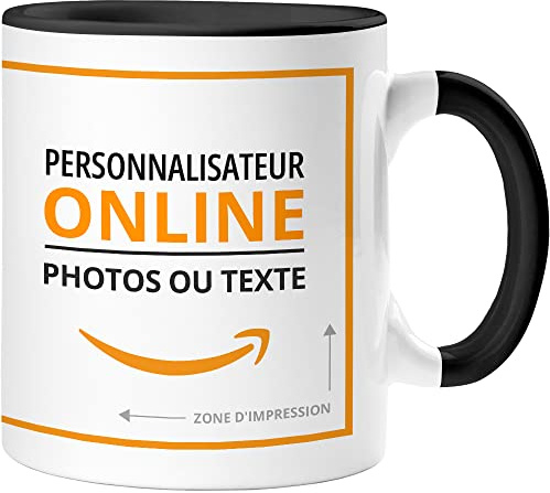 Mug Personnalisé | Matériau: Céramique | Modèle: Mug avec intérieur et poignée colorés | Idéal pour un cadeau personnalisé ou une utilisation professionnelle | Couleur: Noir | Capacité: 325 ml