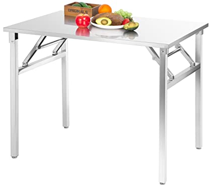 ZONERUI Kleiner Klapptisch aus Edelstahl, tragbarer Camping-Picknick-Party-Esstisch, keine Montage, stabiler kleiner Klapptisch, Küchen-Vorbereitungstisch (91,4 x 61 cm)