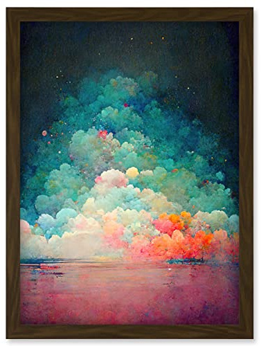Doppelganger33 LTD Beach Sunset In Bubble Clouds Dreamy Surreal Abstract Artwork Framed Wall Art Print A4