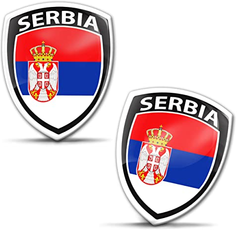 Biomar Labs 2 x Aufkleber 3D Gel Silikon Abzeichen Stickers Auto Motorrad Fahrrad Fenster Tür PC Handy Tablet Laptop Serbien Serbisch Flagge Flag Fahne F 226