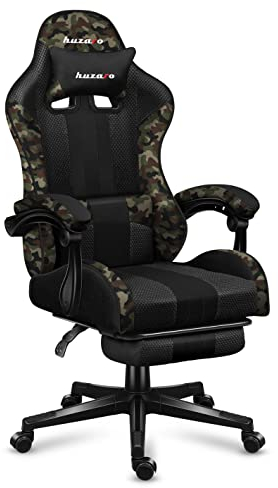 huzaro Force 4.7 Grau Mesh | Gaming Stuhl | Bürostuhl | Schreibtischstuhl | Gamer Sessel bis 140 kg | Belastbar | Duale Neigung | Armlehnen | Nackenkissen | Lendenkissen | Fußstütze | Camouflage