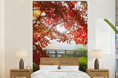 MuchoWow Papier peint Érable du Japon - Arbres - Pont - Nature - Japonais Papier peint photo 155x240 cm Papier peint imprimé