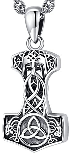 Collier Viking Homme Pendentif Marteau de Thor Argent Sterling 925 Viking Mjolnir Pendentif Odin Amulette Nordique Celtique Noeuds Viking Bijoux Cadeau pour Hommes